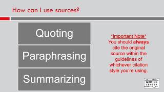 Writing with Sources: Quoting, Paraphrasing and Summarizing