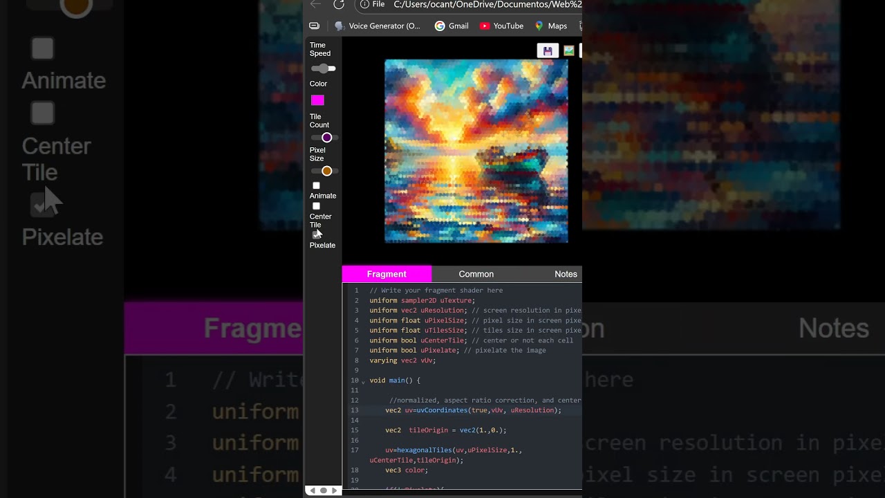 pixelate Hexagonal shader #glsl #shaders #web #javascript #creativecoding