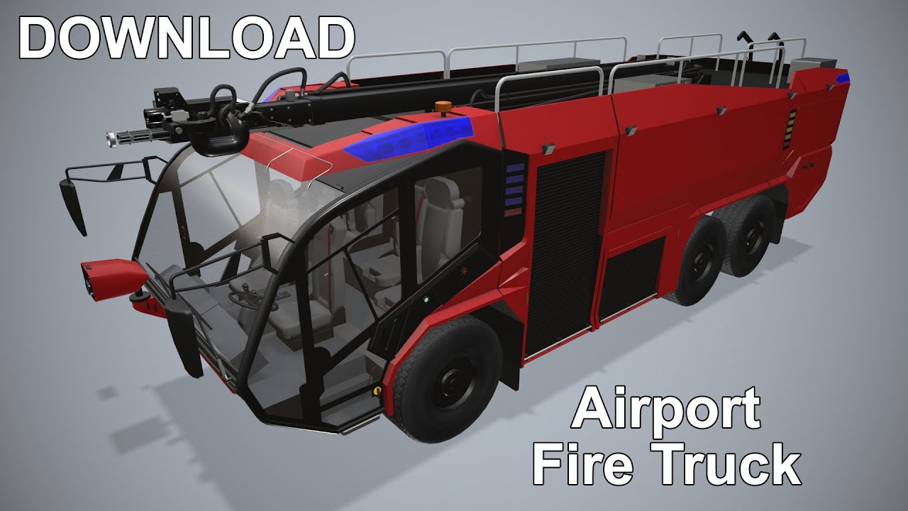 Airport Fire Truck 6x6 Red --381-- 3D Model