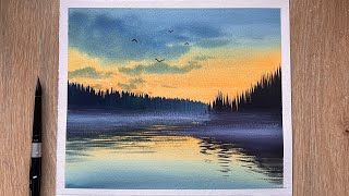 Watercolor Painting Tutorial | Misty Lake Sunset | Watercolor Painting STEP by STEP