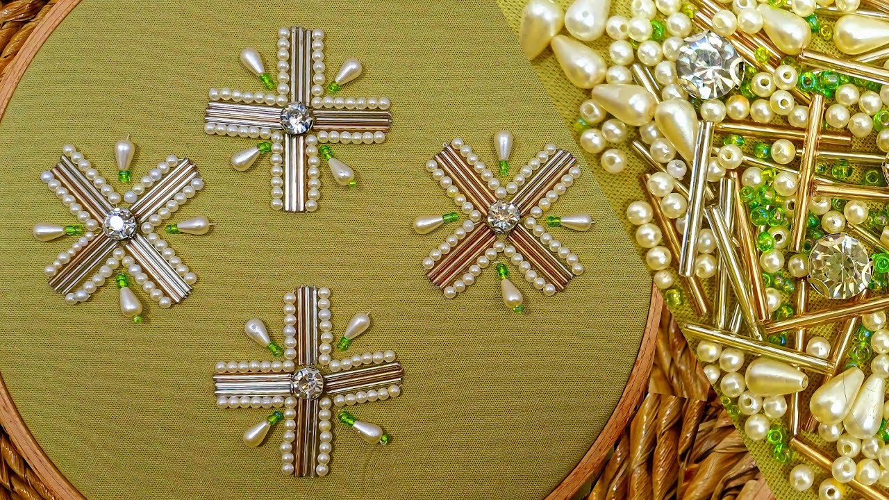 Teaching an example of a design to decorate a dress, in the fine art of jewelry embroidery💚💚💚#DIY