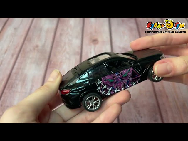 Машинка ТЕХНОПАРК BMW X6 Черная пантера металлическая открываются двери и багажник - видео