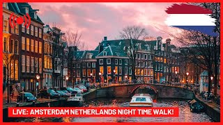 🔴LIVE: Amsterdam Netherlands Evening Walk- Christmas Lights! 🎄