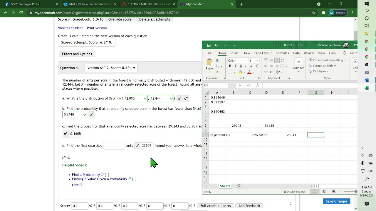 MTH128 chapter 6 finding probability and proportions using excel