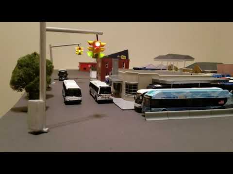 My city bus garage with O scale traffic lights