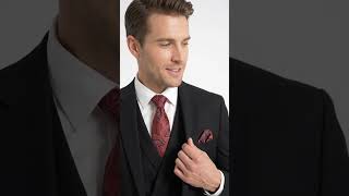 Men’s Black 2 Button Suit with Double Breasted Vest, Pleated Pant Formal Wedding Business Suit video