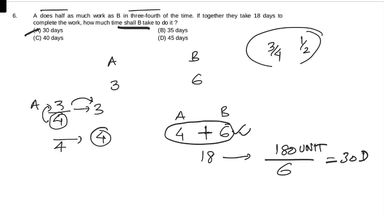 A does half as much work as B in three-fourth of the time. If together they take 18 days to complete