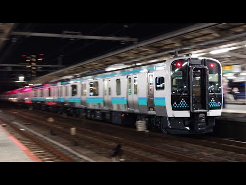 JR東日本クモヤE493系ｵｸ01編成+E131系200番台ﾅﾉN4編成+ﾅﾉN3編成 配9744M 新津出場配給 大宮駅発車シーン