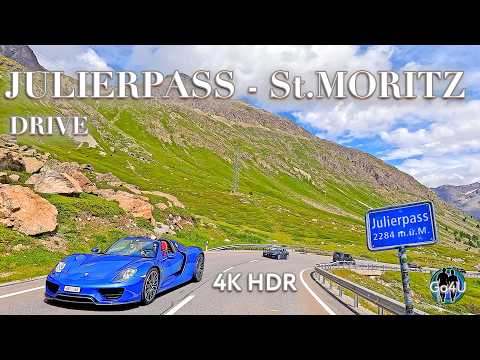 Schweiz St. MORITZ 🇨🇭 FAHRT vom JULIERPASS zum Luxusdorf inmitten der Berge 4K HDR
