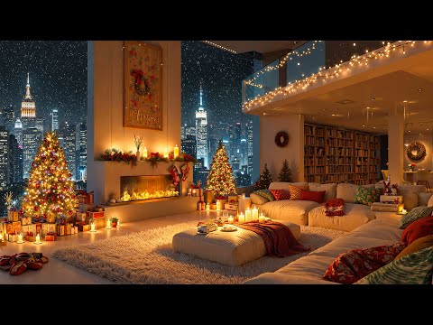 4K Snowy New York Christmas Night 🎄 Soft Jazz Piano in Luxury Apartment Ambience for Work, Study