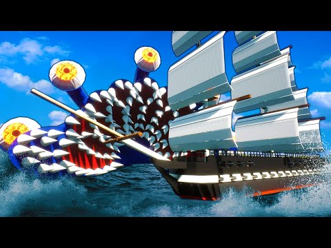 MEGALODON MONSTER Eats Lego Ship in Brick Rigs Multiplayer Gameplay!