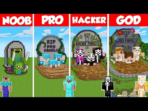 FAMILY GRAVE STATUE BUILD CHALLENGE - Minecraft Battle: NOOB vs PRO vs HACKER vs GOD / Animation