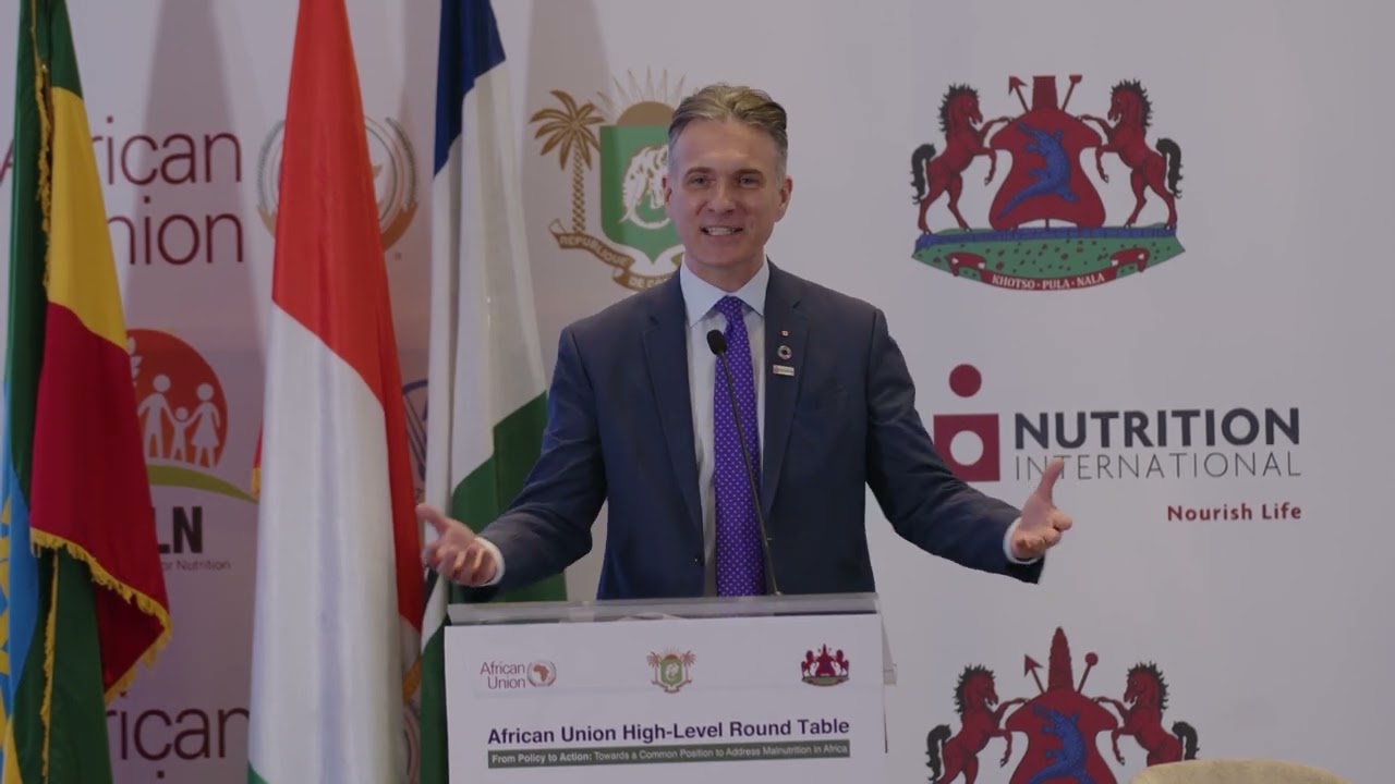 Joel Spicer, CEO of Nutrition International, speaks at Heads of State Summit in Addis Ababa