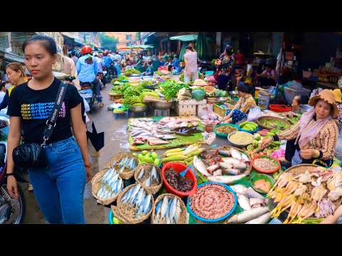 Ever Seen Cambodian Market Street Food - Plenty of Fish, Seafood, Vegetable, Meat And More