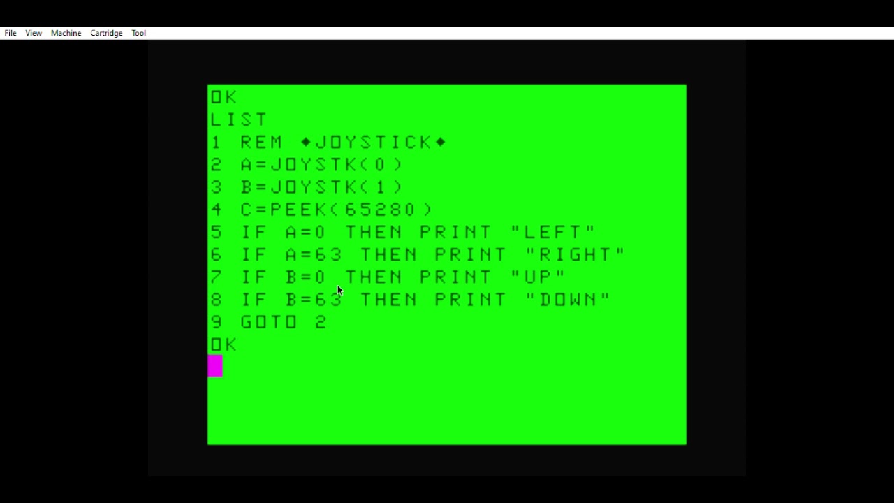 Joystick function/Color Computer 1 or 2/Step by step programing