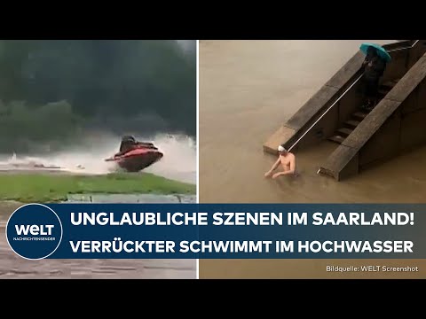 SAARLAND-HOCHWASSER: Unfassbarer Leichtsinn! Schwimmer und Jetski-Fahrer in den Fluten