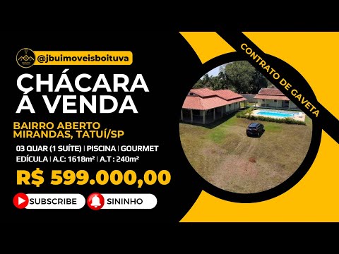 Chácara à venda em Tatuí/SP | 3 dormitórios, piscina e área gourmet completa | R$ 599.000