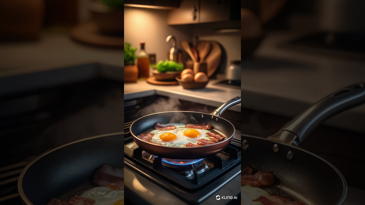 Eggs sizzle in the pan #ai #video #animation  #cinematic #movie #klingai
