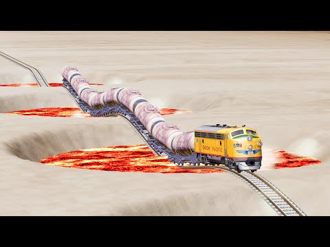 Impossible Very Long Up and Down Rail Tracks vs Trains crossing-Beamng Drive