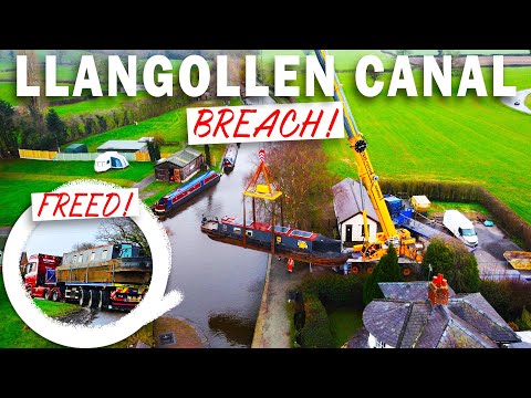 Ganymede and Sefton LIFTED OUT & TRANSPORTED, FREE FROM THE LLANGOLLEN CANAL BREACH!
