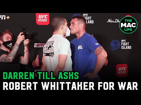 Darren Till asks Robert Whittaker “War? War?” at tense face off | UFC Fight Island 3