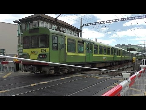 Level Crossing at Bray Station - Dart Trains number 8109 and 8130