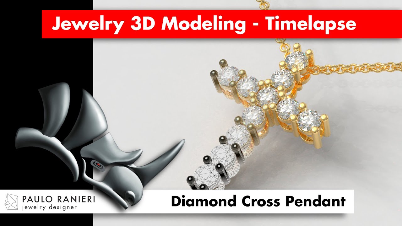 350mm Gemstone Diamond Cross Pendant 3D Print Model