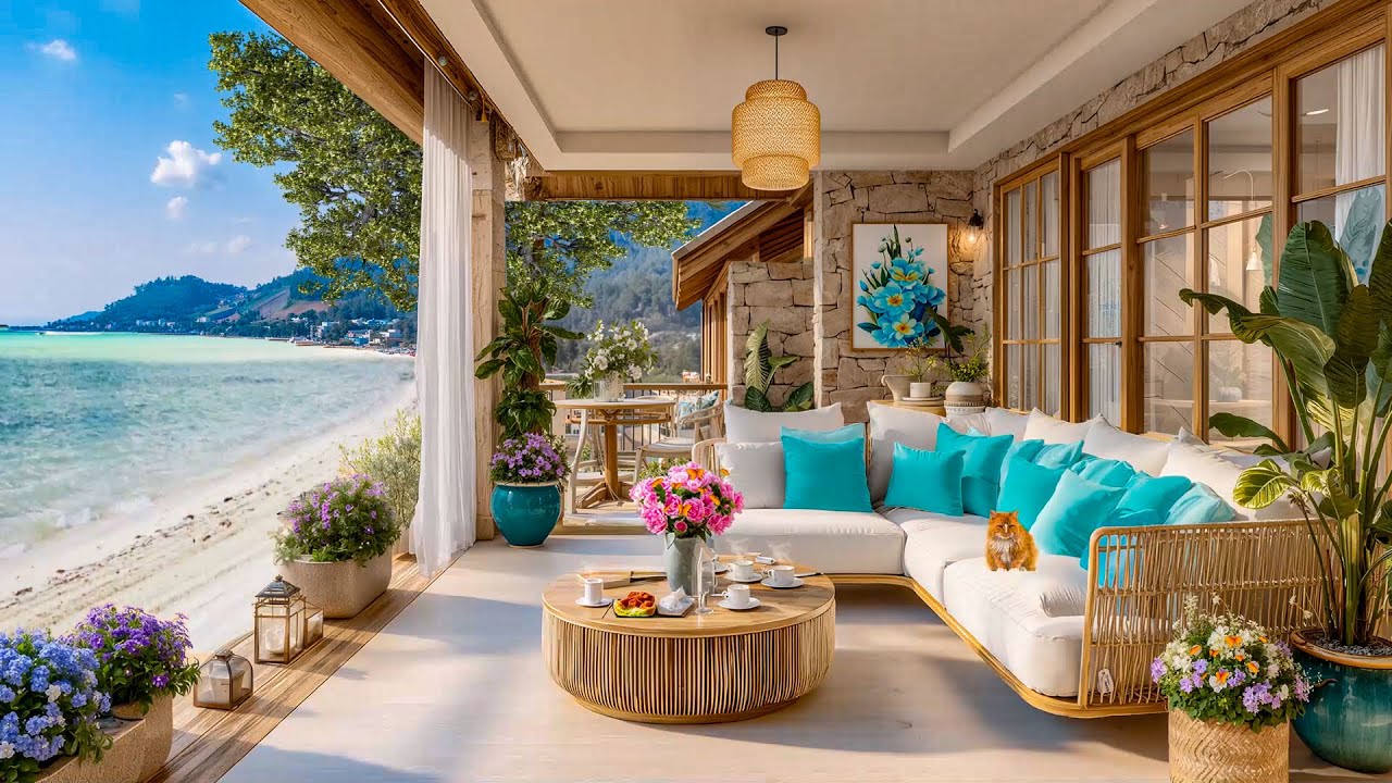 Beachside Cafe Ambience – Relaxing Piano and Ocean Waves for a Peaceful, Joyful Morning