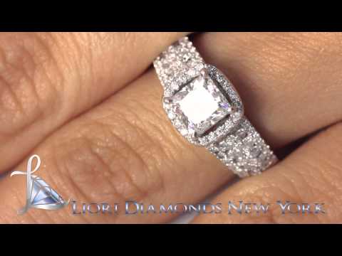ER-1172 - 2.18 Carat E-SI2 Princess Cut Diamond Engagement Ring 14k White Gold Pave Halo