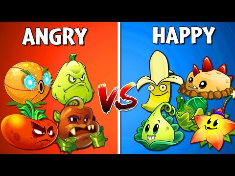 All Plants Team HAPPY vs ANGRY - Who Will Win - PvZ 2 Team Plant vs Team Plant