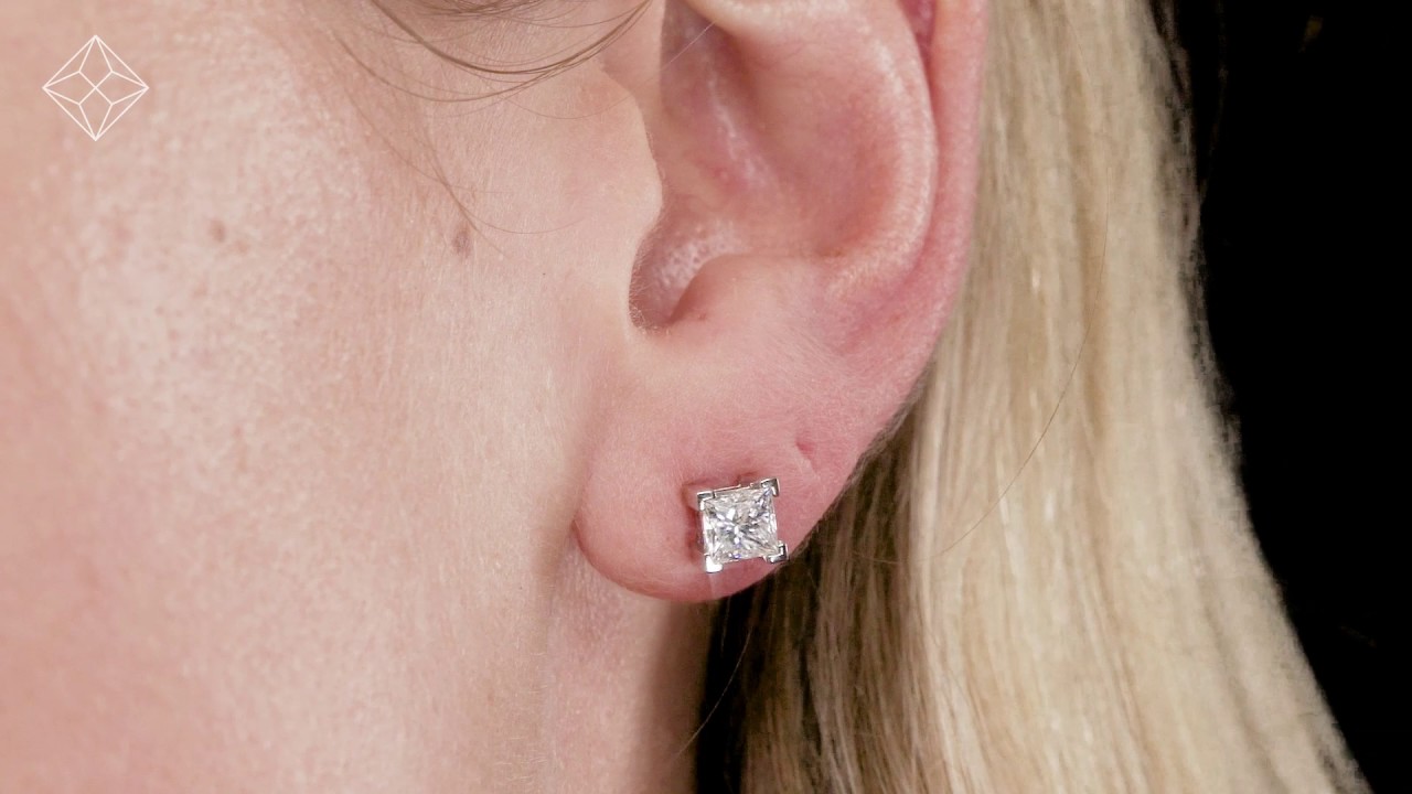 18K WHITE GOLD PRINCESS DIAMOND EARRINGS - 1CT - H/SI - 4.8MM - FG24 322JUY