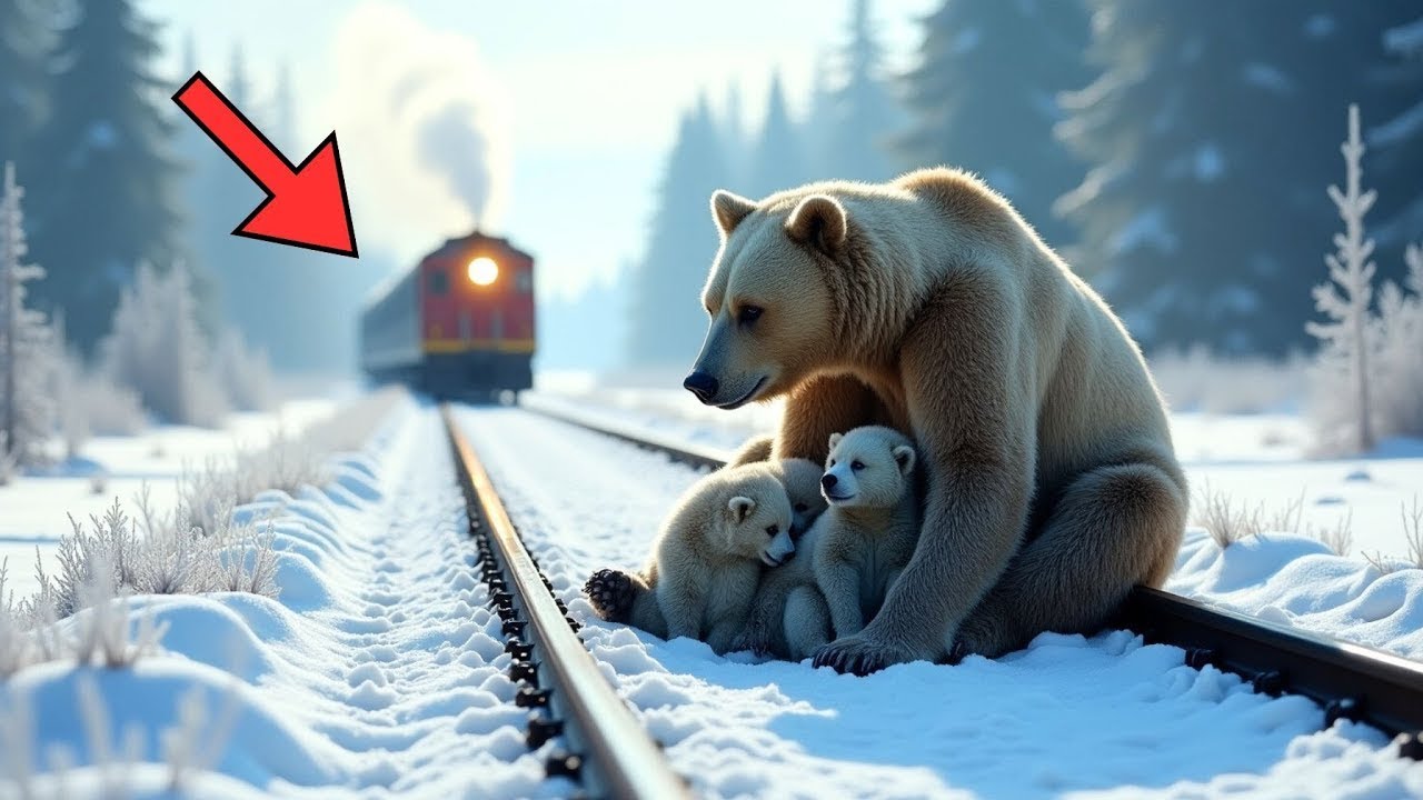 Osa encadenada a las vías con sus cachorros, cierra los ojos, preparándose para el final...