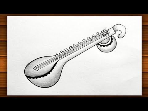 Veena Pencil Drawing || How to Draw Veena Step by Step || How to Draw Saraswati Veena..