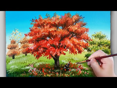 How to paint Maple tree / Acrylic painting for beginner/ Easy plant /아크릴화  / asmr #98
