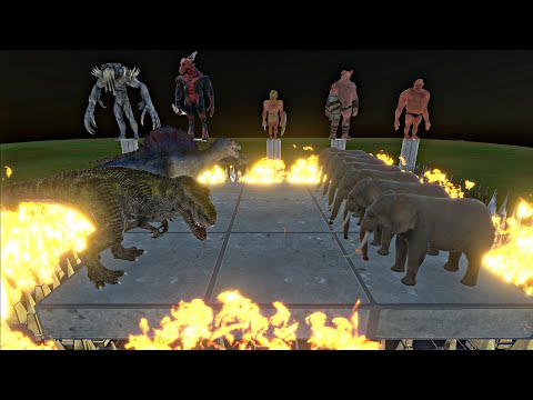Carnivore Dinosaurs VS Modern Mammals Troop On Fire - Animal Revolt Battle Simulator
