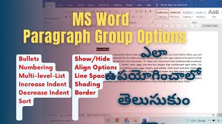 #msword  2019 Paragraph Group Options in home tab Telegu|MS Word tutorials|#msoffice  Course