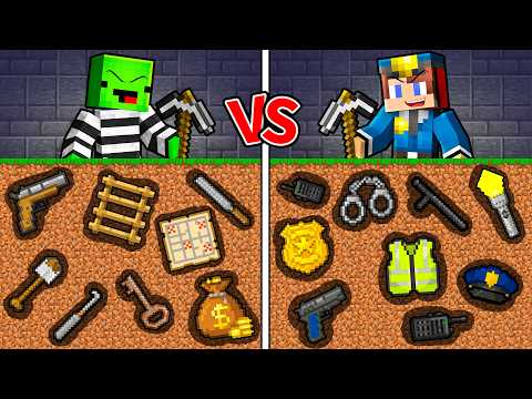 JJ and Mikey : CRIMINAL vs POLICE Items Mine Battle in Minecraft ! - Maizen