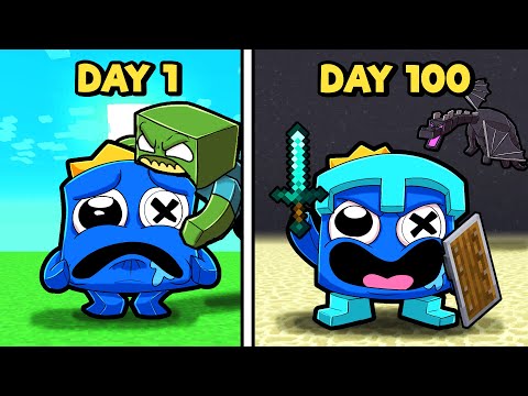 Cartoon Crab | Minecraft - 100 DAYS Survival as RAINBOW BLOCKS! (Minecraft)