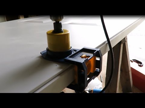 How to drill the knob and bolt holes in a door with an Irwin kit.