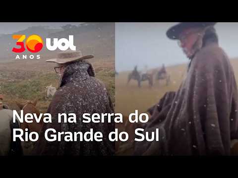 Neve no Rio Grande do Sul: Grupo cavalga durante friagem na serra; veja vídeos