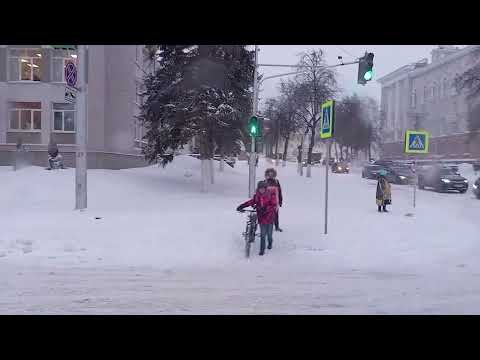 Streets of Ufa through bus window, Russia.13 ‎February ‎2024, ‏‎09:08 AM.