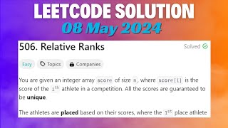YouTube video 'LeetCode Problem : 506. Relative Ranks || C++ Language || 0 May 2024'