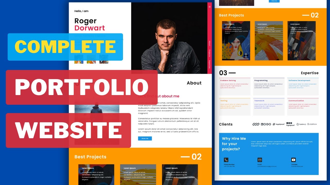 Responsive Personal Portfolio Website using HTML CSS Javascript | Step by Step Tutorial