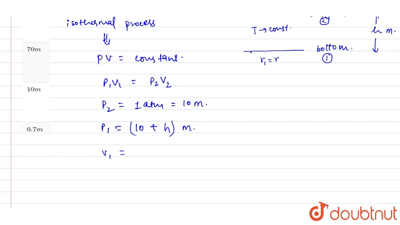 An air bubble starts rising from the bottom of a lake and its radius is doubled on reaching the