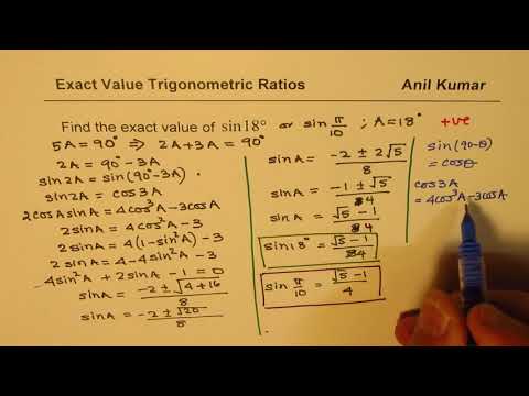 How to Find Exact Value of cos18 sin 18 or sin pi by 10 sin 36 cos pi by 10 and cos 36