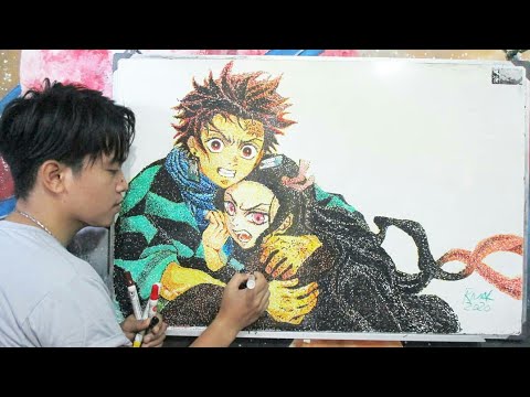 Menggambar Tanjiro dan Nezuko ( Kimetsu No Yaiba ) - Drawing on Whiteboard