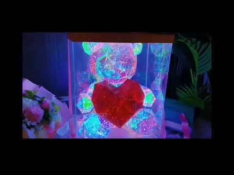 3D LED ночник в форме медвежонка с красным сердцем, в подарочной упаковке - фото 1 - id-p2094141971