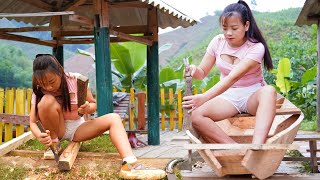 Beautiful Genius Girl sawing wood to build boats . Build complete fishing boat. Ep132