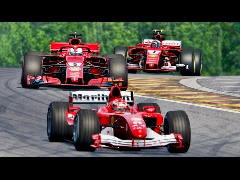 Ferrari F1 2018 vs Ferrari F1 2017 vs Ferrari F1 2004 - Spa