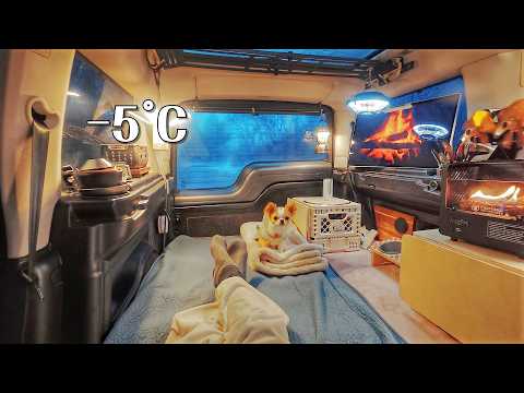 Enjoying winter car camping with a 10-month-old puppy in -5°C temperatures